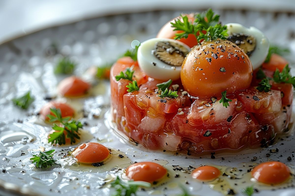 Préparez une entrée de fête : tartare de tomates et œufs de caille à petit prix